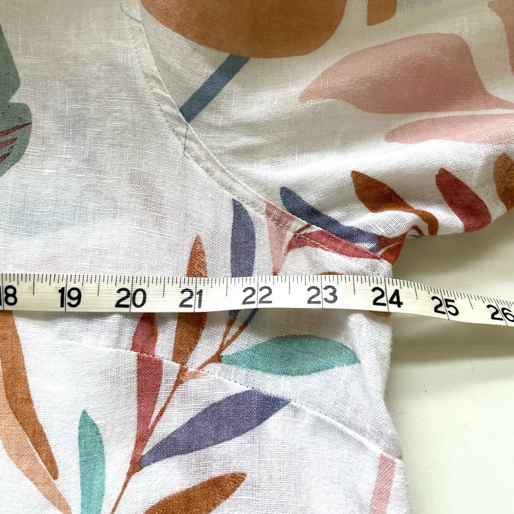 Cynthia Rowley Tropical Linen Button Blouse Roll Sleeve Side Slit Semi Sheer 1X - Picture 7 of 8